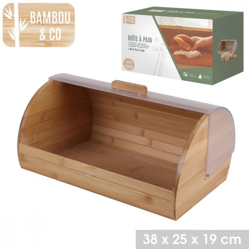 CAIXA PAO BAMBU COM TAMPA ACRÍLICA  38X25XH19CM