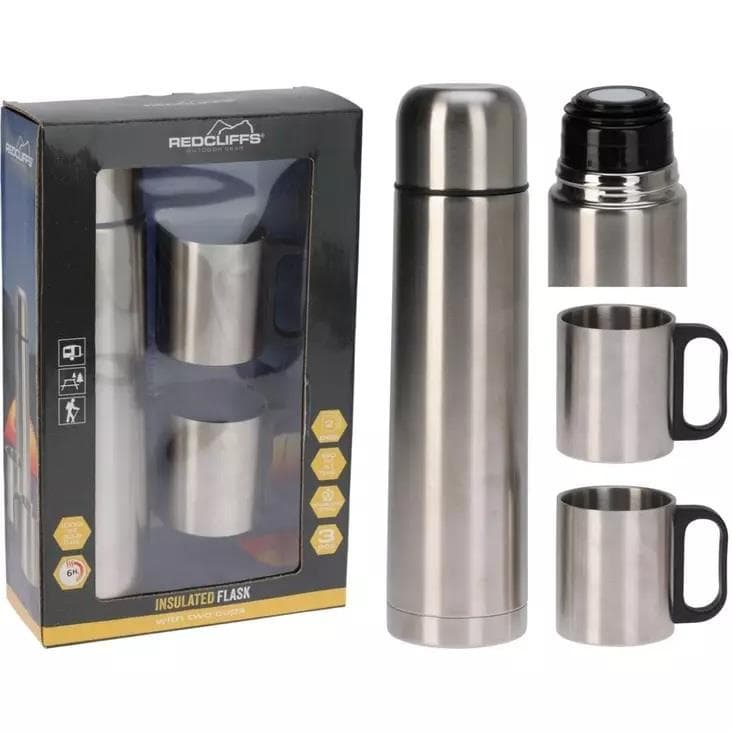 TERMO INOX LIQUIDOS 1 L COM 2 CANECAS INOX
