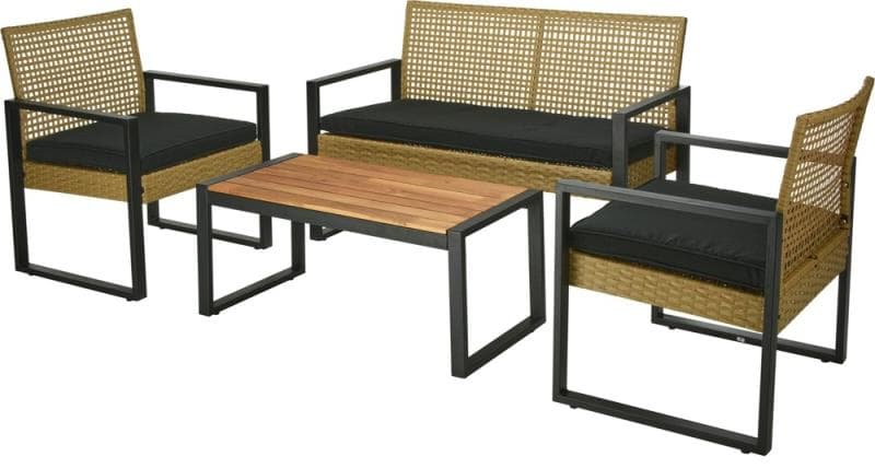 Conjunto de móveis de jardim em metal 4 peças polirattan, acácia
