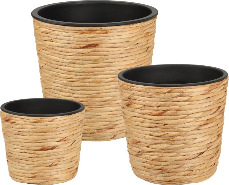 VASO DECORATIVO DE PLASTICO REVESTIDO COM PALHA NATURAL S