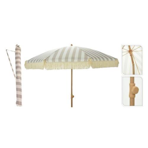 GUARDA SOL DE JARDIM  LISTRADO 200CM TAUPE E BRANCO