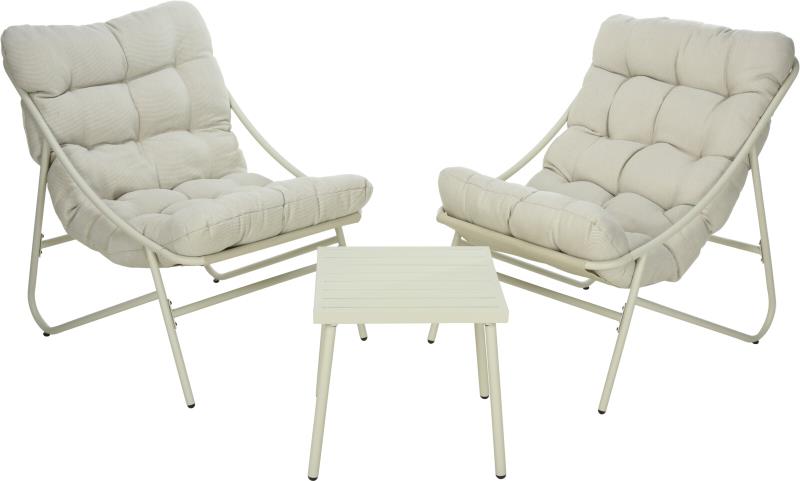 CONJUNTO DE JARDIM 3 PECAS . O conjunto é composto por duas cadeiras e uma mesa combinando
Disponível em cobre, cinza ou creme
Inclui almofadas creme
Cada cadeira mede 66,5 x 86,5 x 81,5 cm
A mesa mede 45 x 45 x 42 cm
