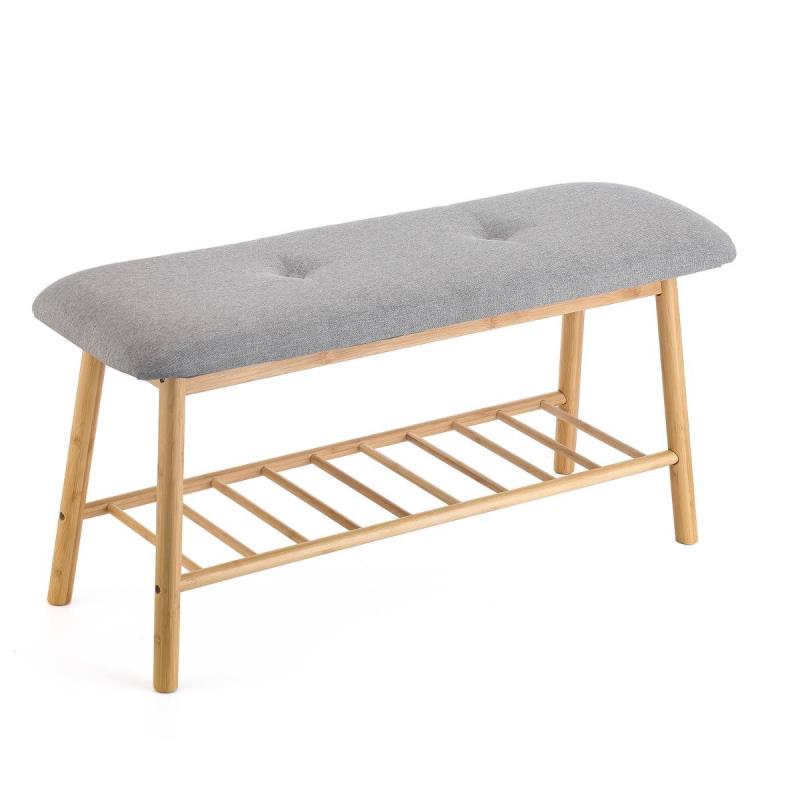 BANCO SAPATEIRA CINZA E BAMBÚ 69x24,5x31 cm