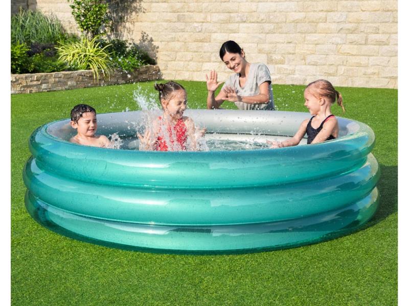 BESTWAY Piscina Insuflável para Crianças Play Pool 183x33 cm com 3 Anéis Infláveis Azul Metalizado para Crianças +6 Anos