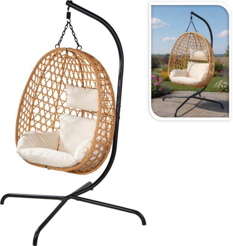 CADEIRA SUSPENSA DE BALANÇO DE JARDIM BEGE RATTAN