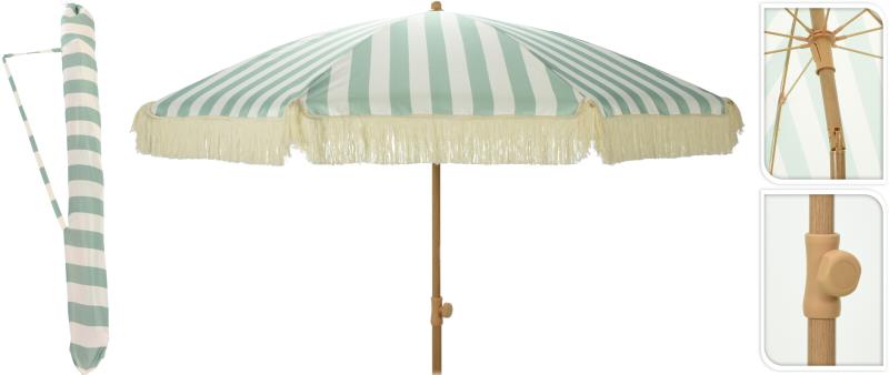 GUARDA SOL DE JARDIM LISTRADO 200CM VERDE E BRANCO