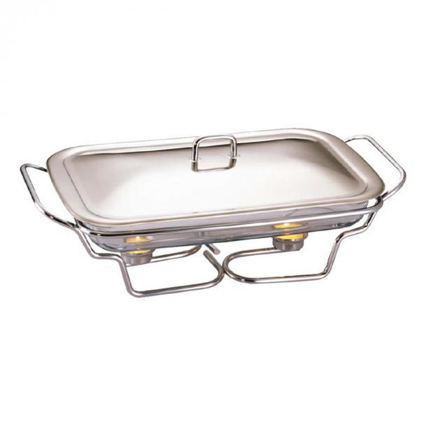 RECHAUD VIDRO RETANGULAR COM TAMPA INOX 3 LITROS