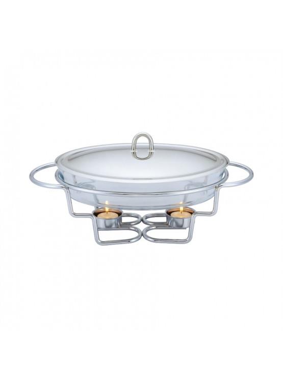 RECHAUD VIDRO OVAL COM TAMPA INOX 3 LITROS